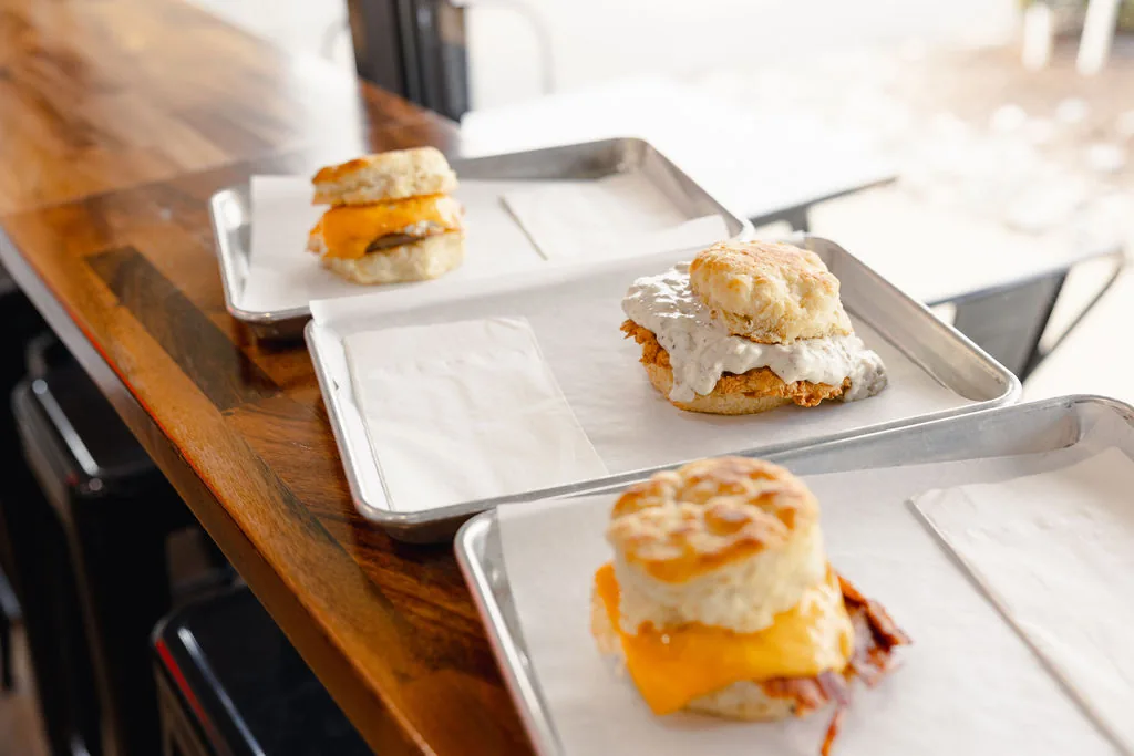 Freshly baked biscuits on a board